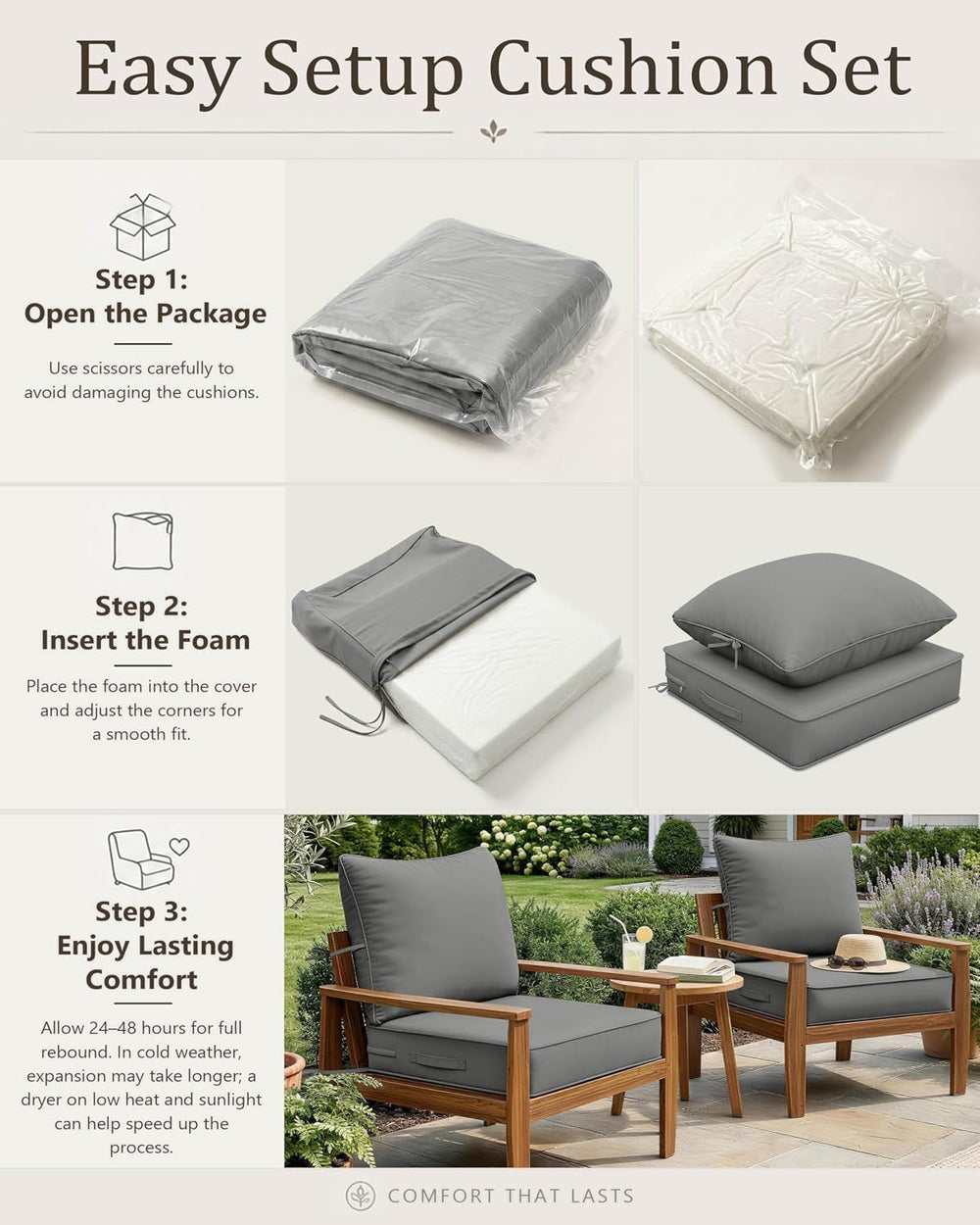 Outdoor Chair Cushion Set of 4, 19x19x4 Waterproof Fade Resistant