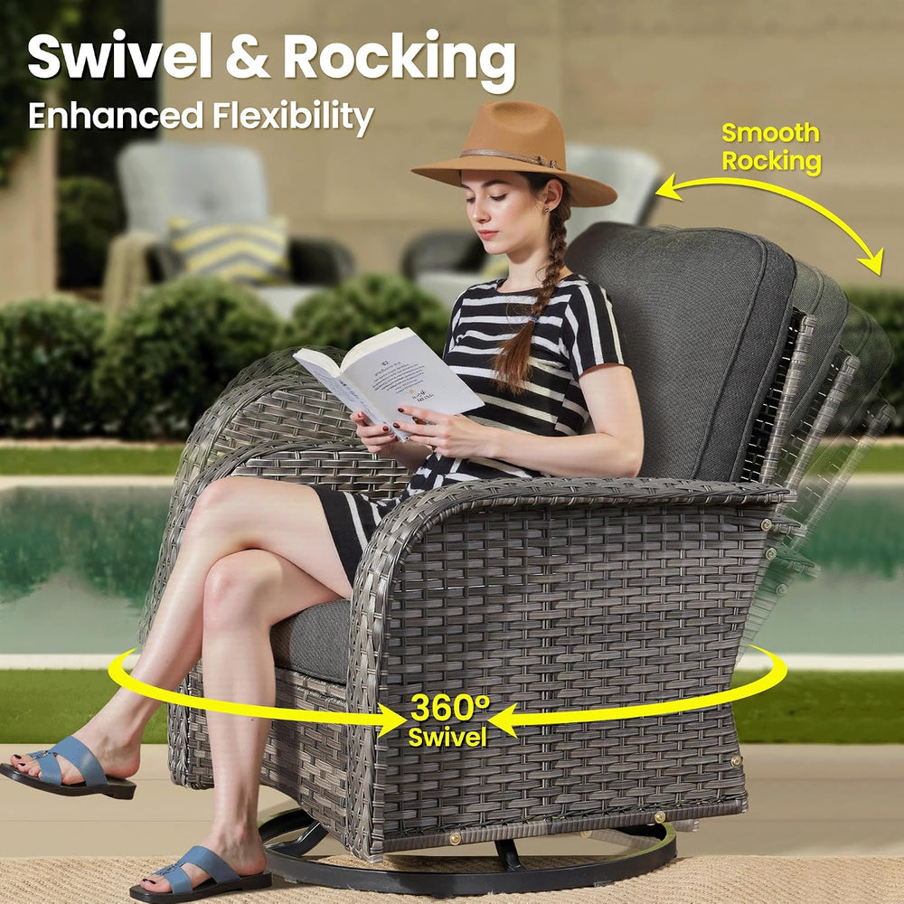 ovios 3 Pieces Patio Furniture Set, Outdoor Wicker Sofa with Swivel Glider Ch...