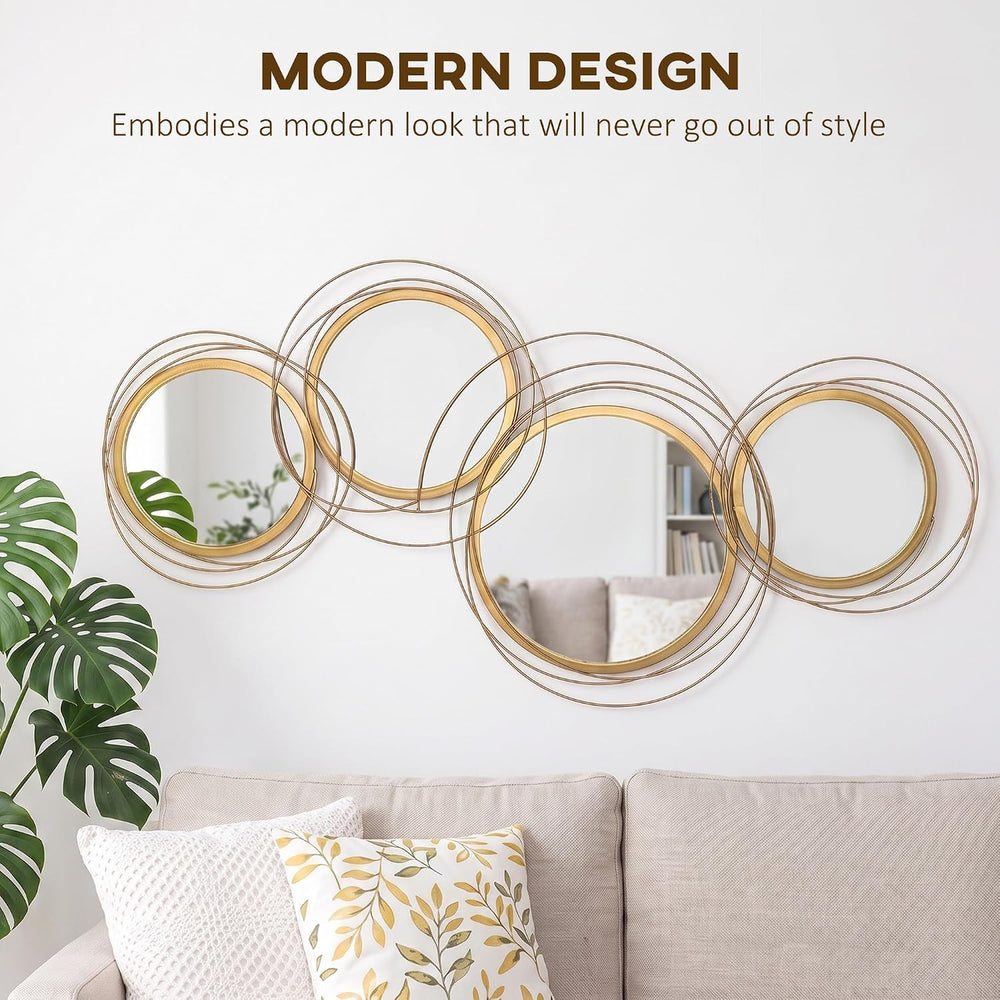 HOMCOM Metal Wall Art Modern Mirror Decor for Living Room Bedroom, Gold
