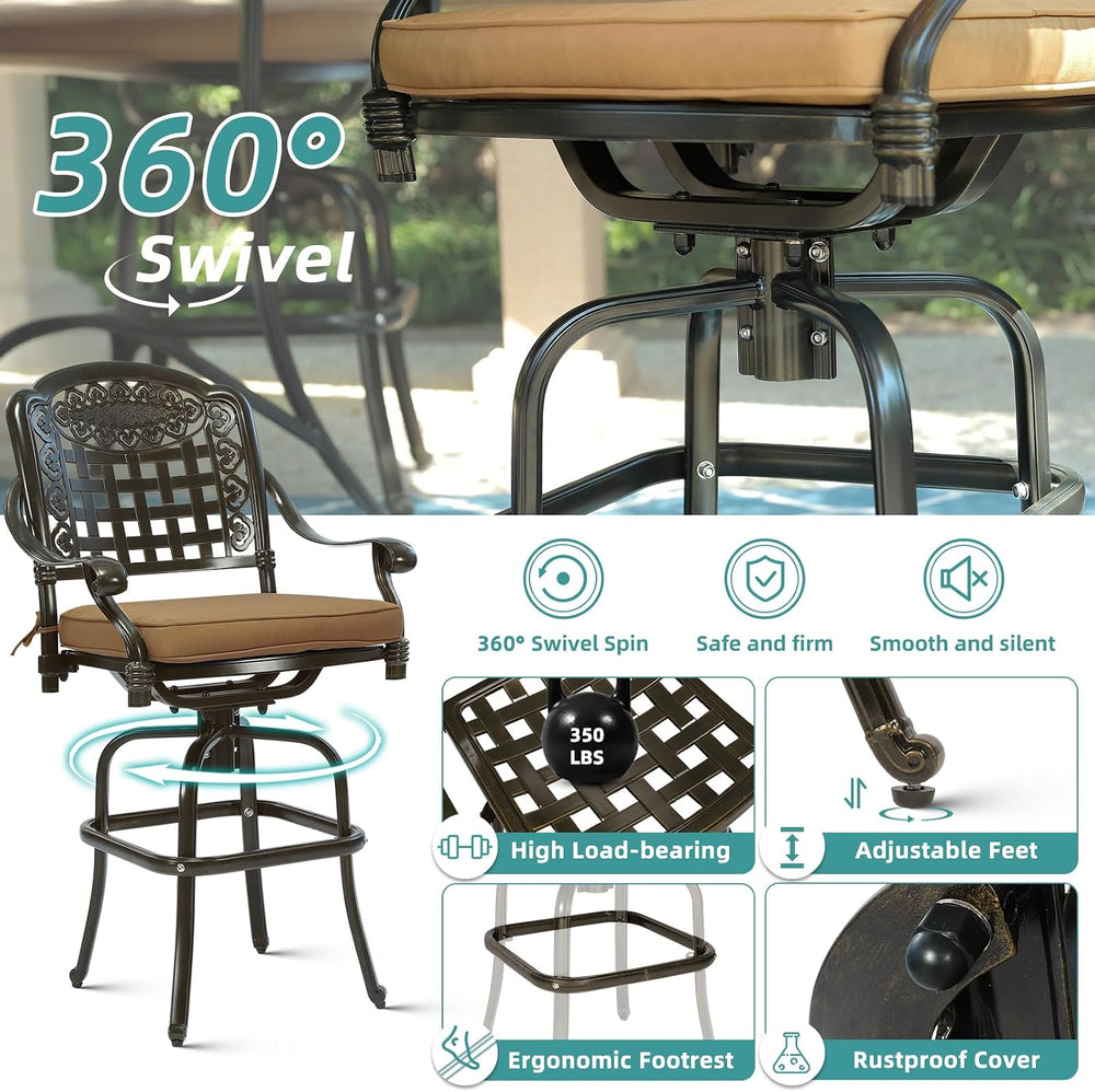MEETWARM 5-Piece Patio Swivel Bar Set, All-Weather Cast Aluminum Outdoor High...