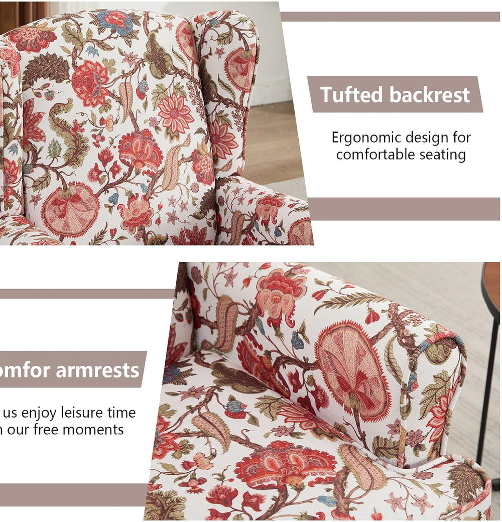 Anwick Modern Floral Accent Chair, Upholstered Armchair, Wingback Chair with ...