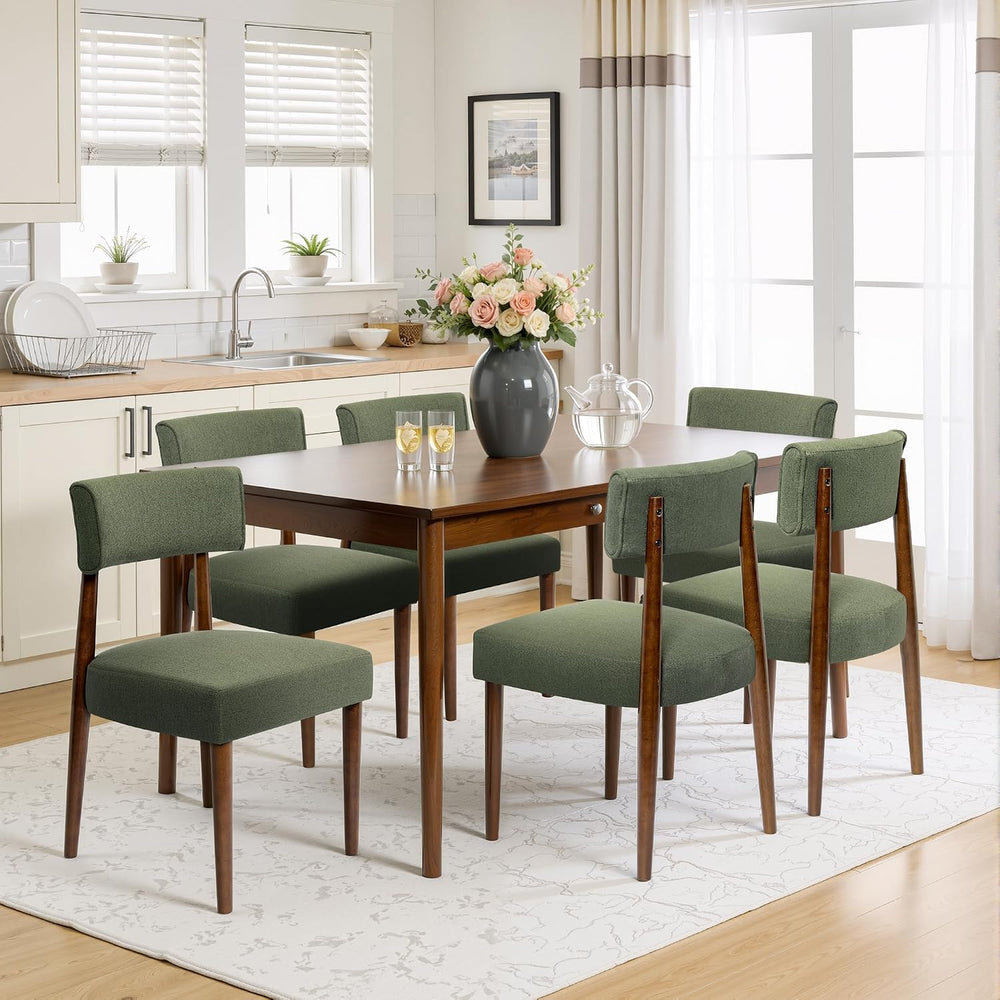 Wooden Dining Chairs Set of 6, Modern Farmhouse Upholstered Kitchen Side Chai...