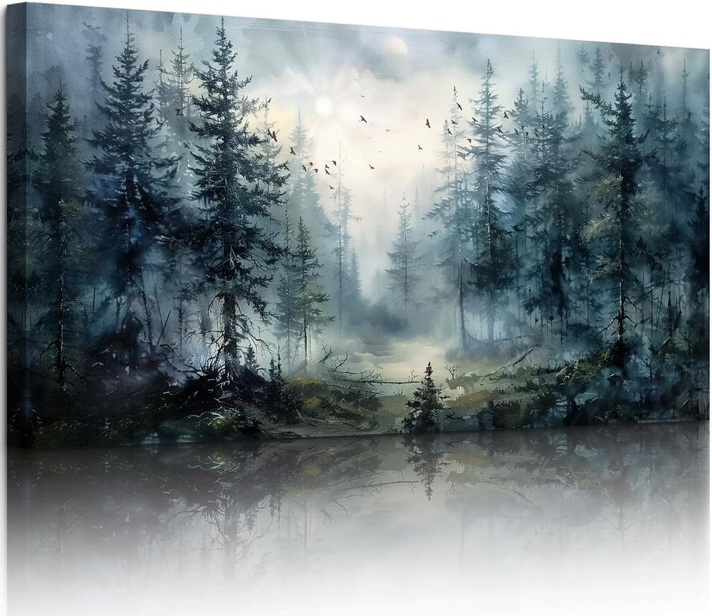 SERIMINO Foggy Forest Wall Decor, Pine Trees Large Wall Pictures 24"X48&...
