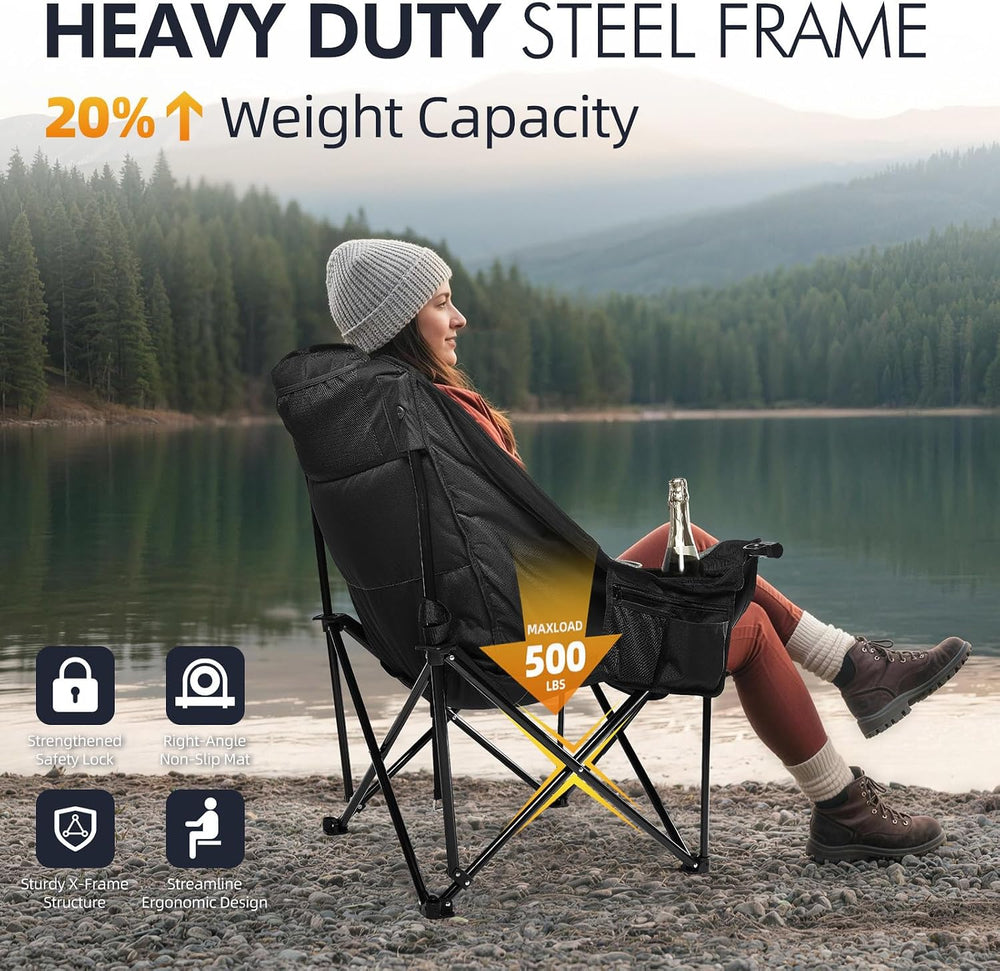 Oversized Camping Chair for Adults 2 Pack - Heavy Duty Outdoor Padded Chair