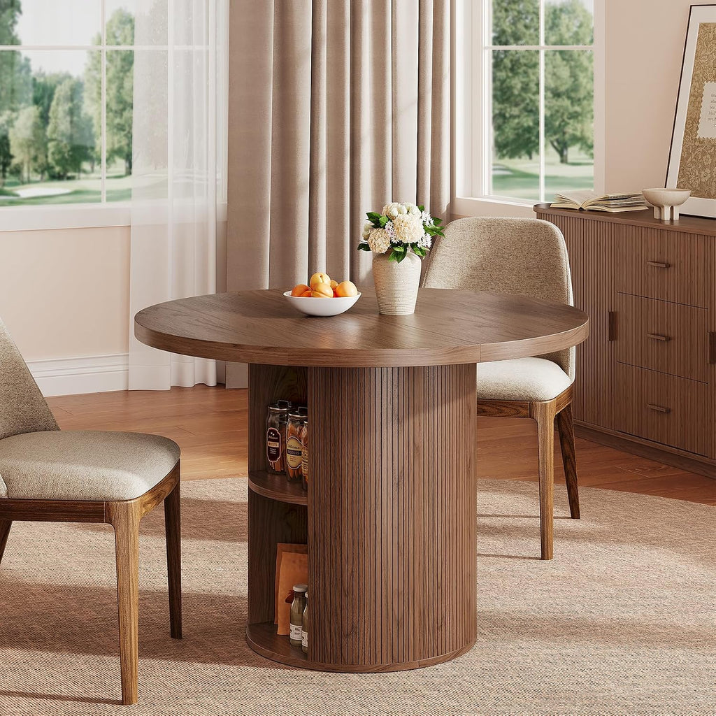 ONBRILL 41-78 Inch Extendable Dining Table for 4-8, Storage Shelf, Walnut