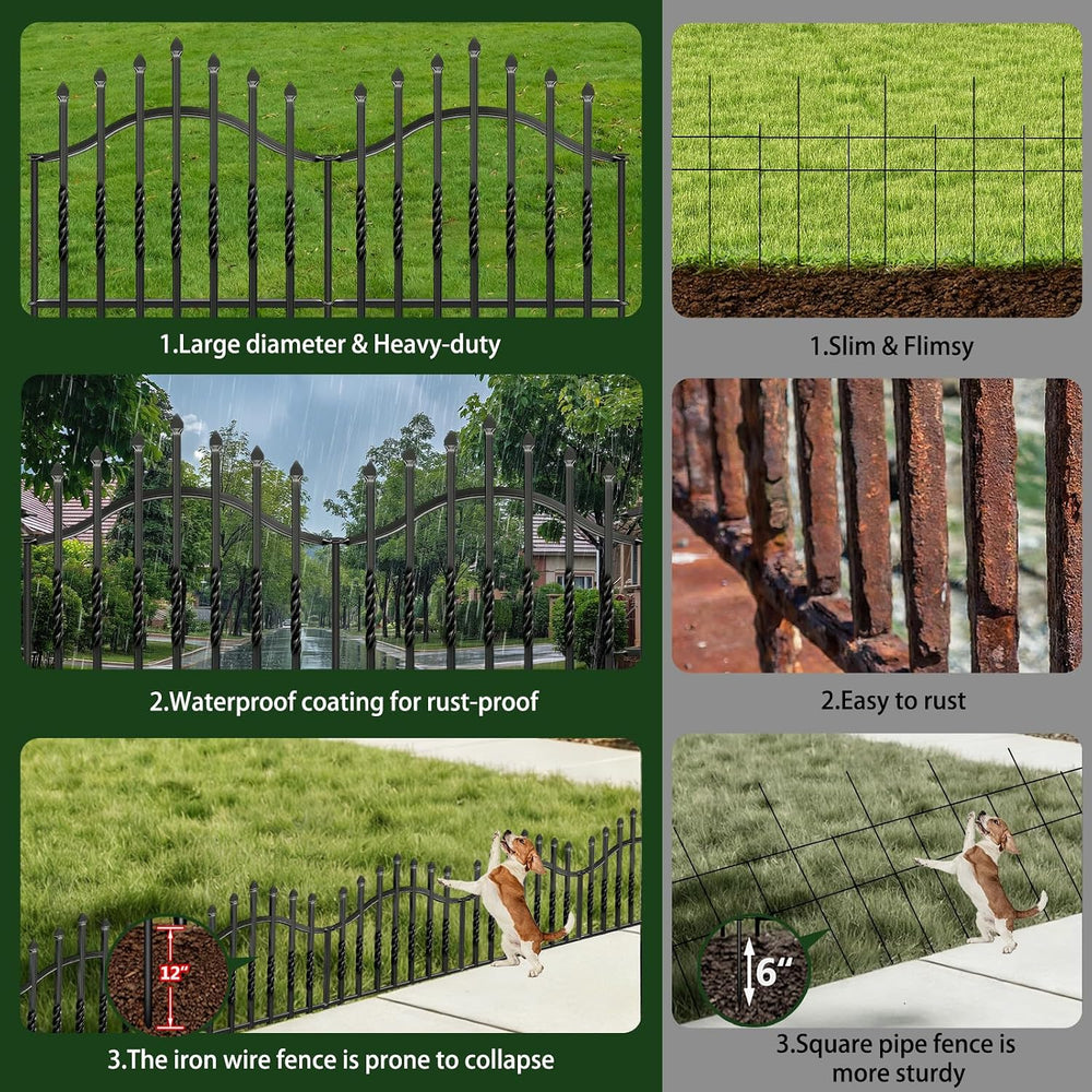 10 Panels Decorative Garden Fence, 24 in(H) X 20 ft(L) Dog Fence Outdoor for ...