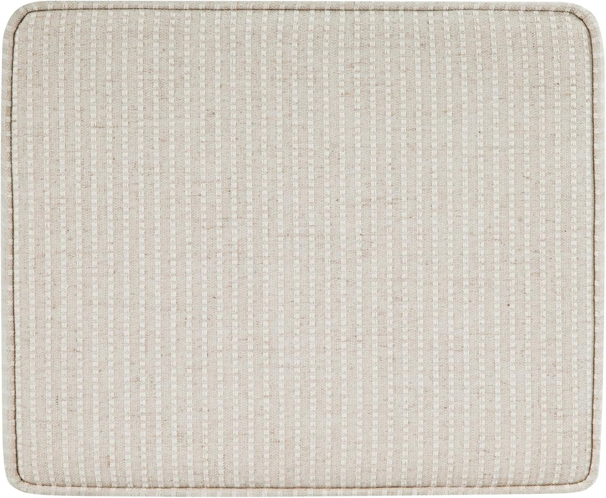 HomePop Home Decor | Upholstered Modern Rectangular Storage Ottoman | Hinged Lid Ottoman with Storage for Living Room & Bedroom, White Woven Stripe