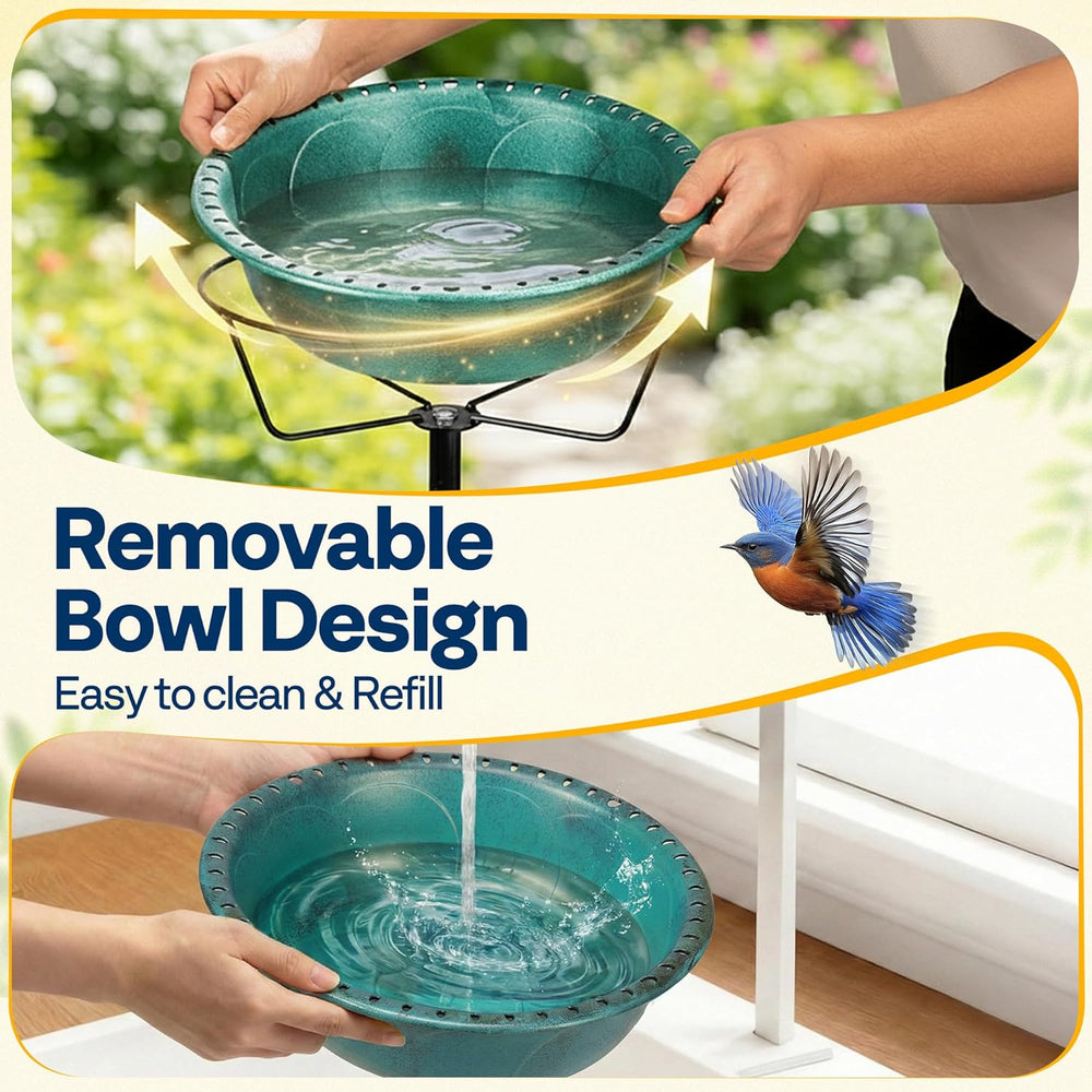 VIVOHOME Bird Bath with Solar Fountain and Metal Ground Stake, Green