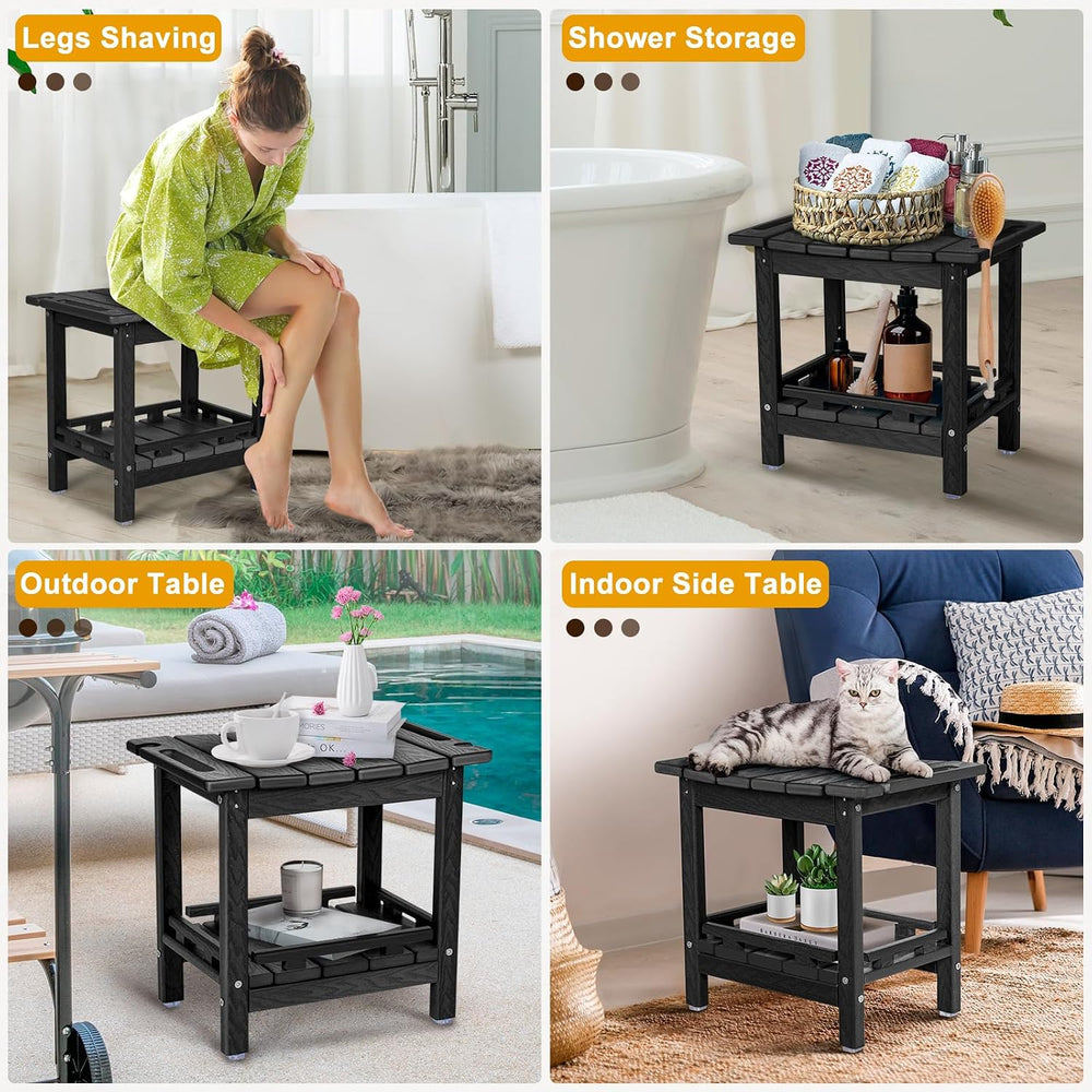NALONE Shower Bench, HDPE Shower Stool for Shaving Legs with Handle (Black)