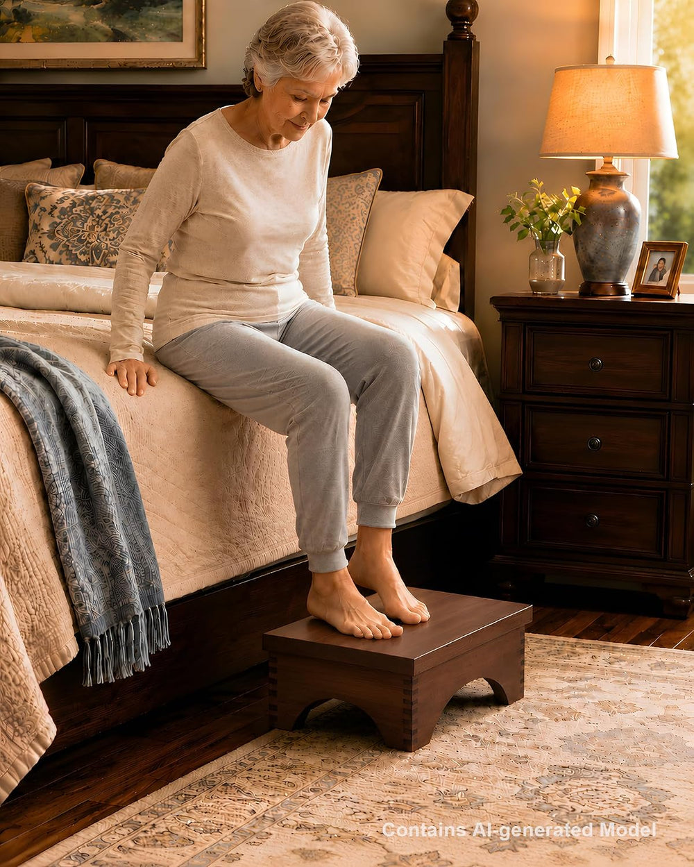 ECROCY Wooden Step Stools for Adults for Bed, Pre-Assembled Dark Walnut