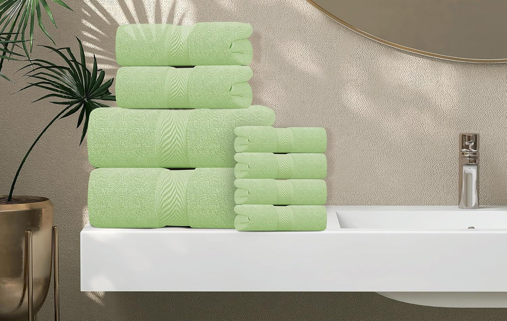 Oakias Premium Towel Set 600 GSM 8 Piece Green - 100% Ring Spun Cotton Highly...