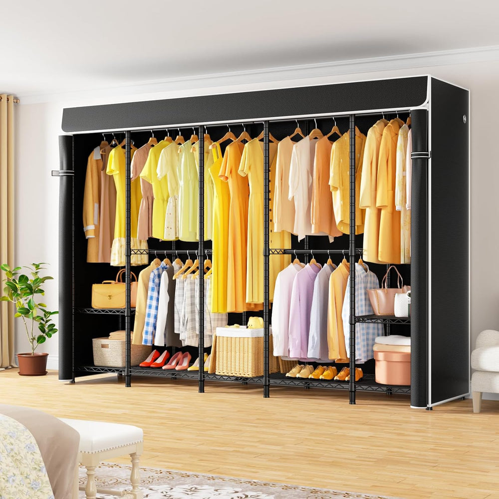 ULIFHOME H50C Clothes Rack with Cover, Large Covered Clothing Rack, Black