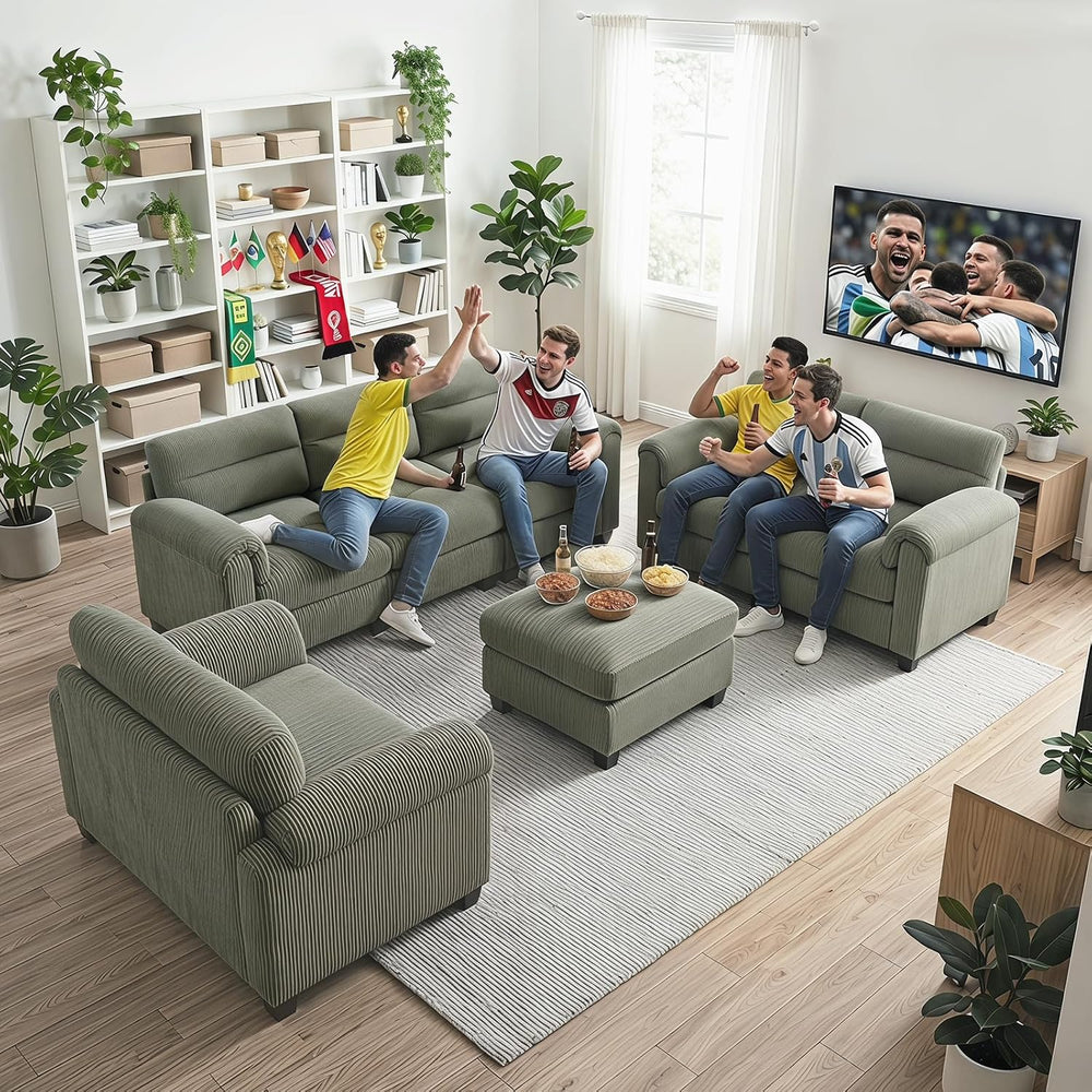 HAOMARKETS Corduroy Sofa Set, Upholstered Armchair, Loveseat, and 3-Seater Co...