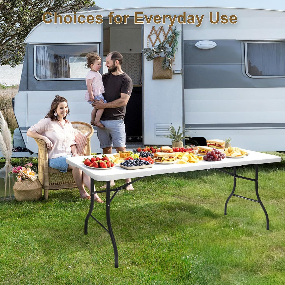 Heavy Duty 6ft Folding Table, Portable Fold-in-Half 6 Foot Foldable Table, Ta...