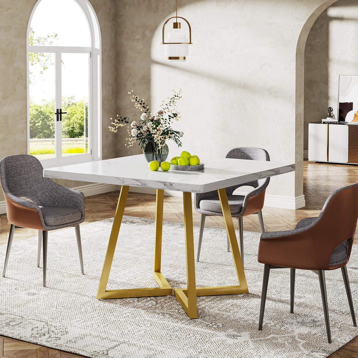 Tribesigns Square Dining Table for 2, 31.5" Modern Dinner Table with Metal Base, Kitchen Table for Dining Room, Small Space, Apartment