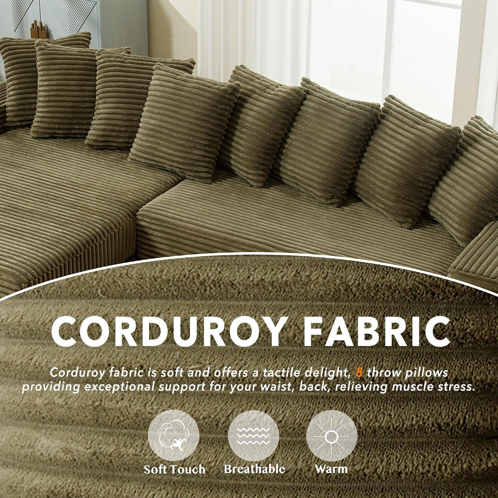 111'' Sleeper Sofa Bed Full Size, Corduroy Modular Sectional Sofa, Green