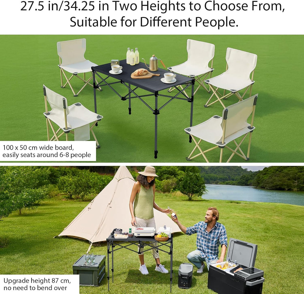 Anbte 34.2” Tall Folding Camping Table, Aluminum Portable, 39” X 20”, Black