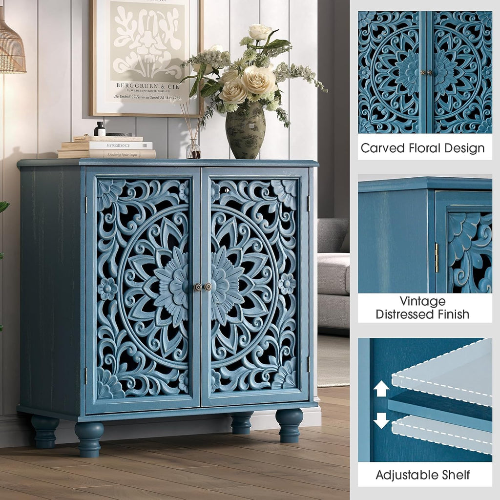 JOINICE 31" Accent Storage Cabinet with Doors for Living Room,Blue