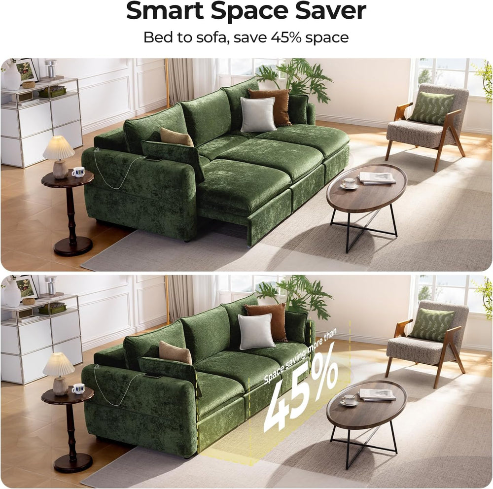 103" Electric Pull Out Sleeper Sofa Bed, 2in1 Power Extendable Couch Bed