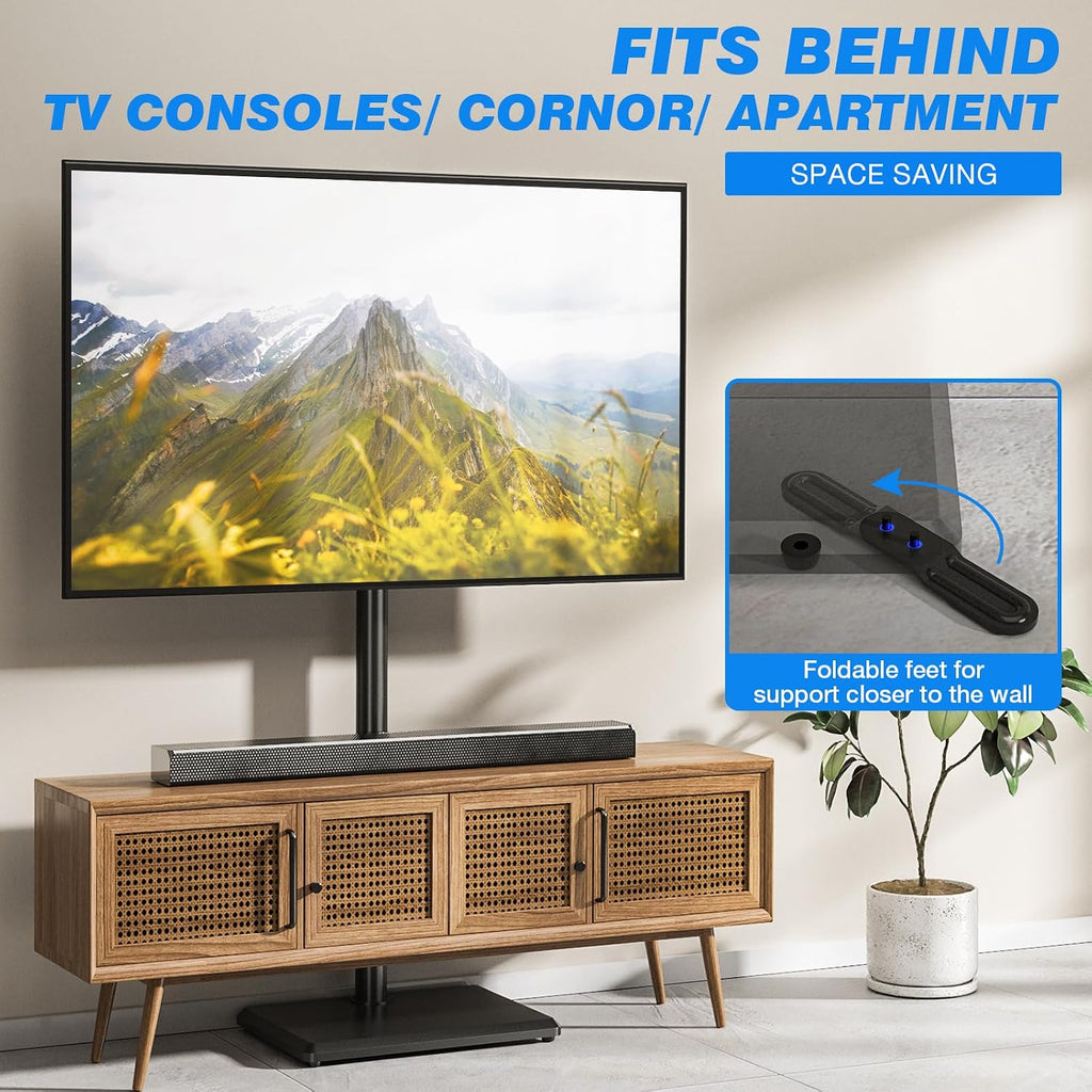 Rfiver Swivel Floor TV Stand for 32-65 Inch Flat Screen TVs | Height Adjustable Mount, Solid Wood Base, Space Saving, Holds 88lbs, Max VESA 400x400mm for Living Room Bedroom Corner