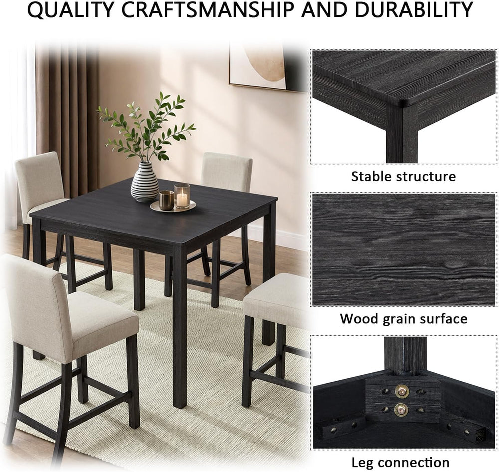 LUMISOL 5 Piece Counter Height Dining Table Set for 4 with Upholstered Chairs...