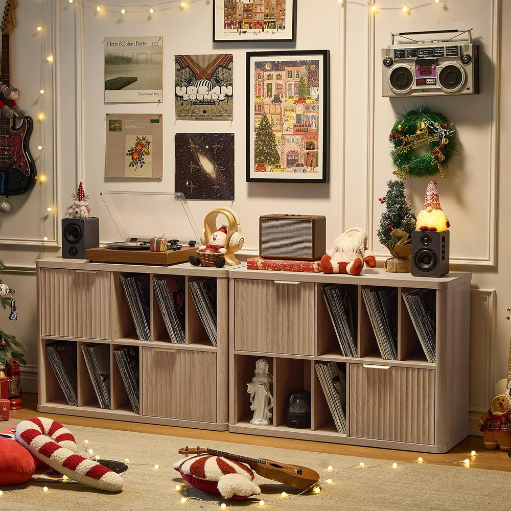 LEYAOYAO Large Record Player Stand with Vinyl Storage Up to 450 Albums, Wood ...