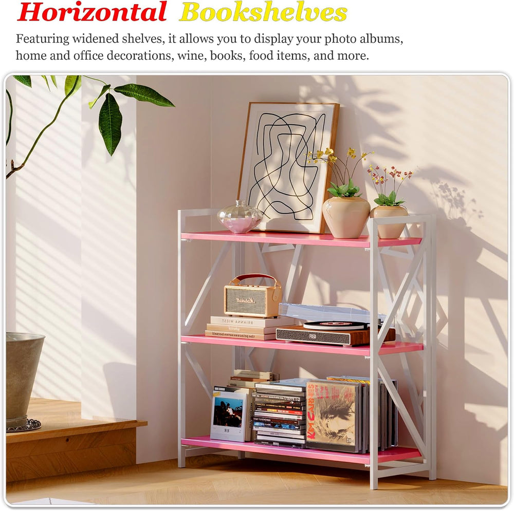 UDD No Assembly Wide Folding Bookshelf, 34" H x 30.9" W, 3 Tier Fol...
