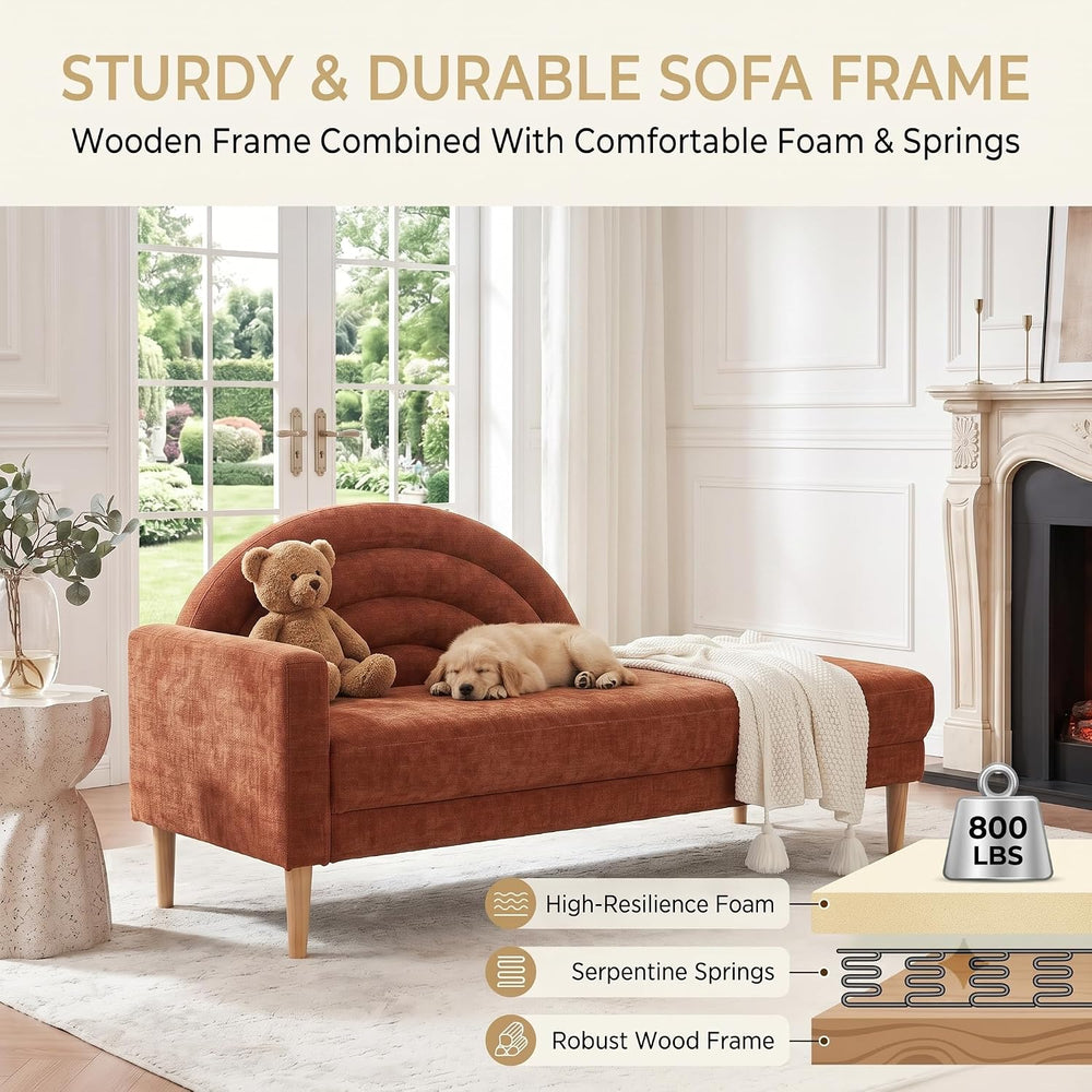 62.2" Linen Chaise Lounge Chair Indoor with Right Armres, Ocher Orange