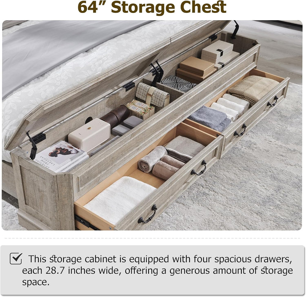 T4TREAM Farmhouse Queen Bed with Headboard and Storage Bench