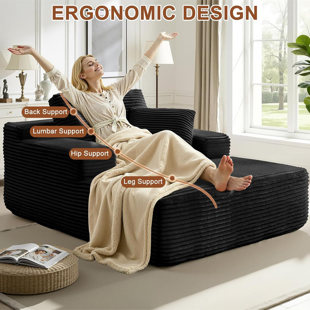 65 Inch Oversized Indoor Chaise Lounge,Black