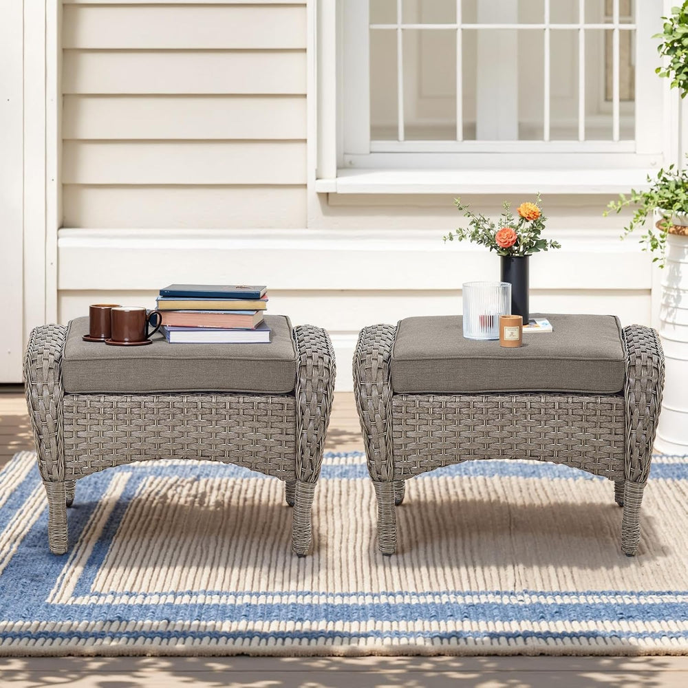 Belord Outdoor Ottomans for Patio Foot Rest - 25 Inch PE Wicker Foot Stool Se...