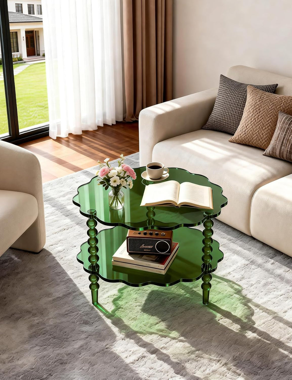 Acrylic Coffee Table, Small Round Modern Coffee Table for Living Room,23.6&qu...