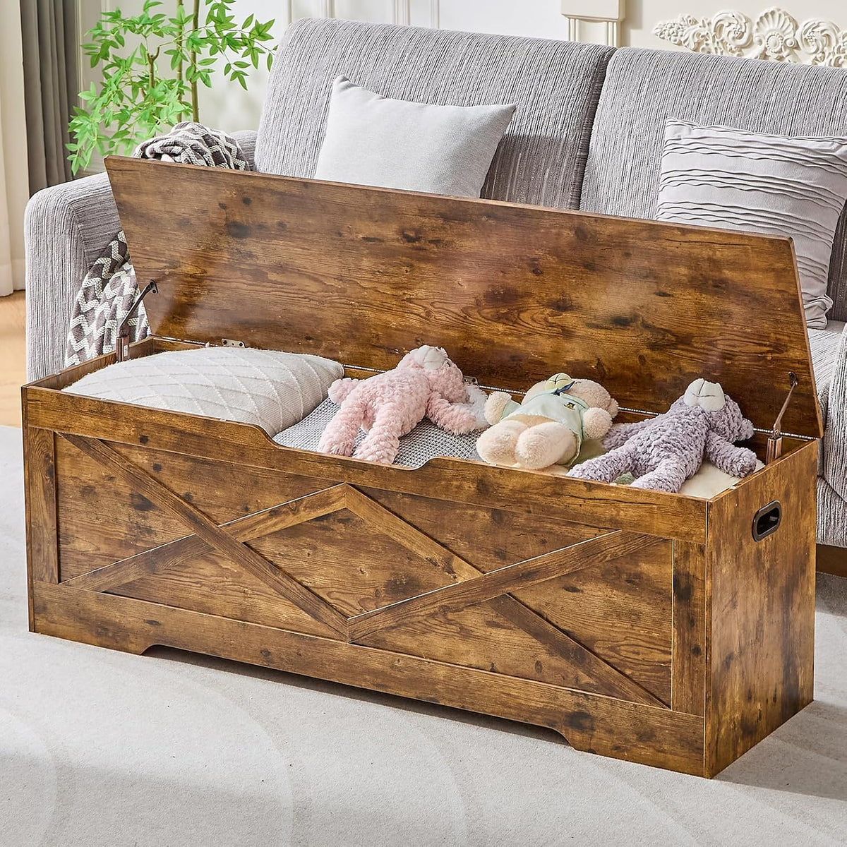 55.1" Storage Bench Extra Large,Blanket Storage with 2 Safety Hinges