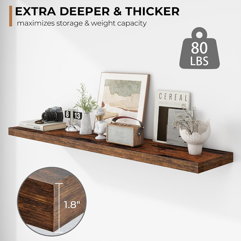 Fun Memories 55 Inch Floating Shelves - 12 Inch Deep Rustic Wooden Wall Shelv...