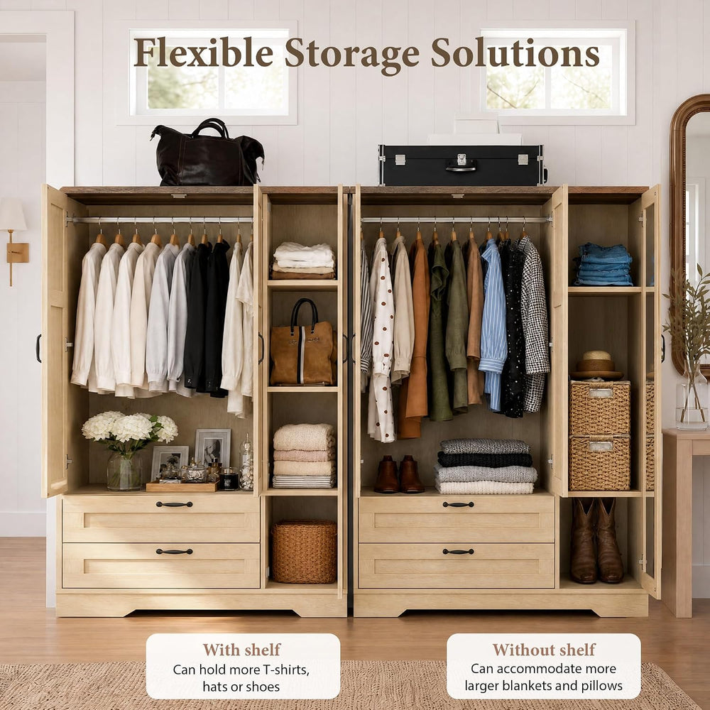 Yechen 62" Wooden Armoire Wardrobe Closet with 3 Doors & 2 Drawers, ...