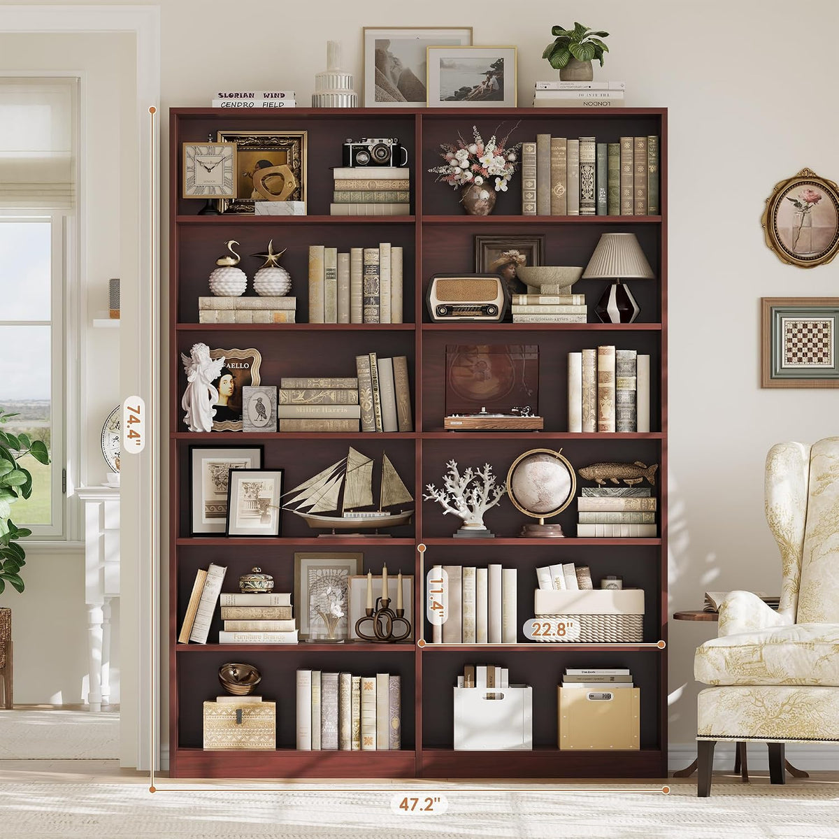facbotall bookshelf and bookcase, 6-tier double wide bookshelves,freestanding, package contents