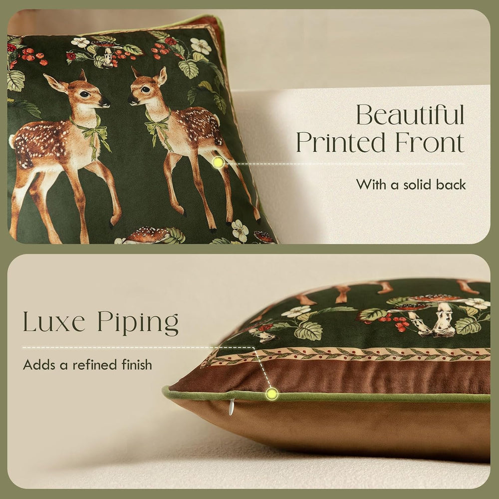 Vintage Christmas Pillow Cover 18x18, Holly Deer