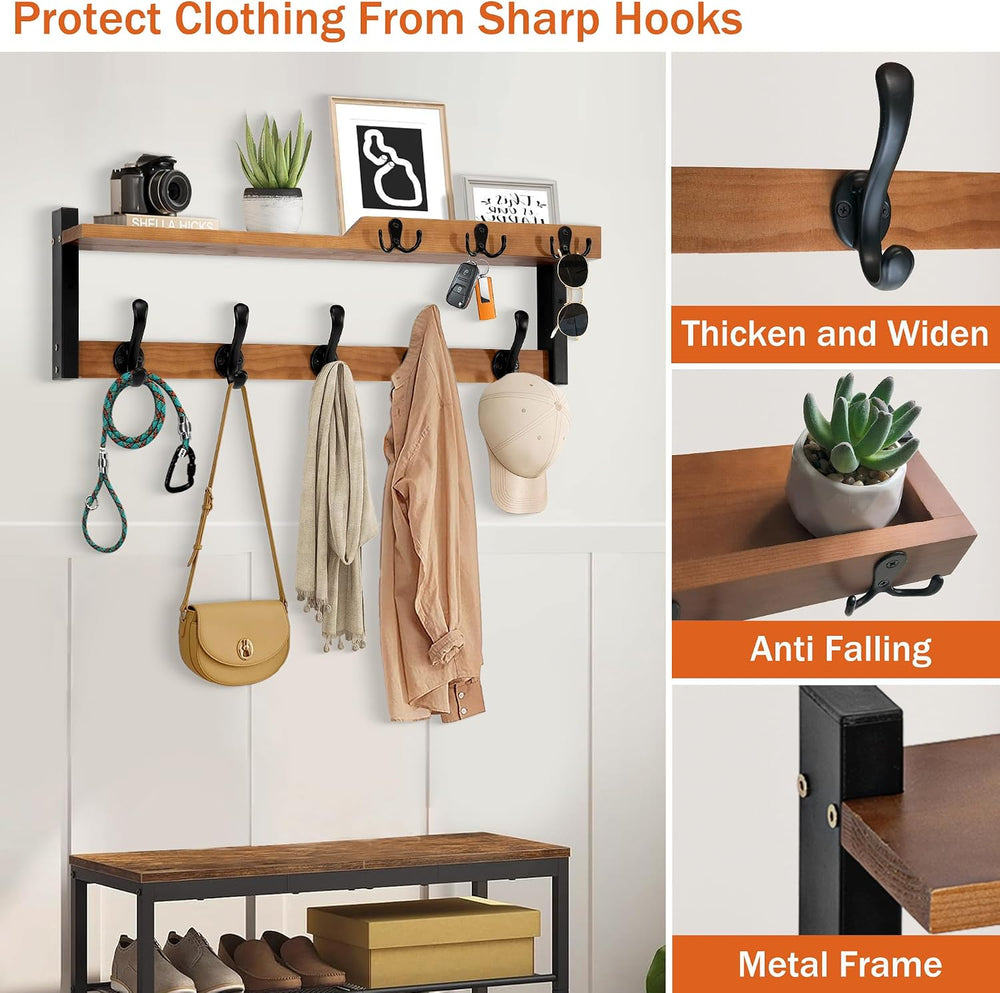 25.2" 4-in-1 Wall Mount Coat Rack with Shelf, Key Holder & Mail Orga...