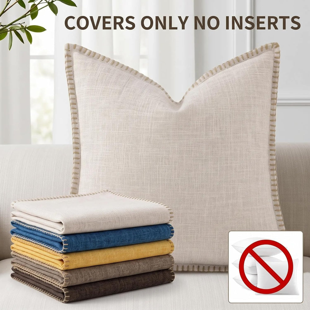 decorUhome Grey Green Faux Linen Outdoor Throw Pillow Covers 24x24 Set of 2