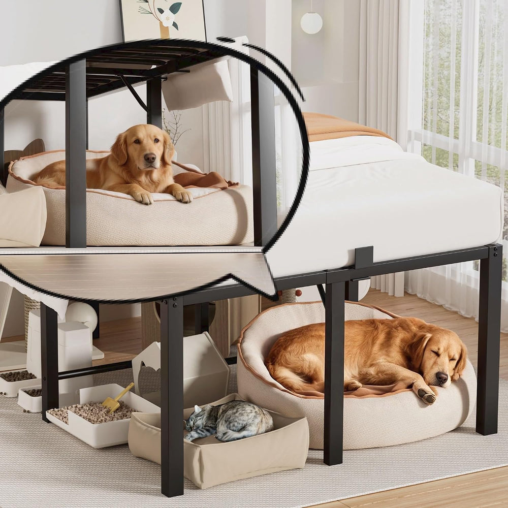 24 Inch Queen Size Tall Bed Frame, 3500 LBS Metal Platform Bed Frame, Black