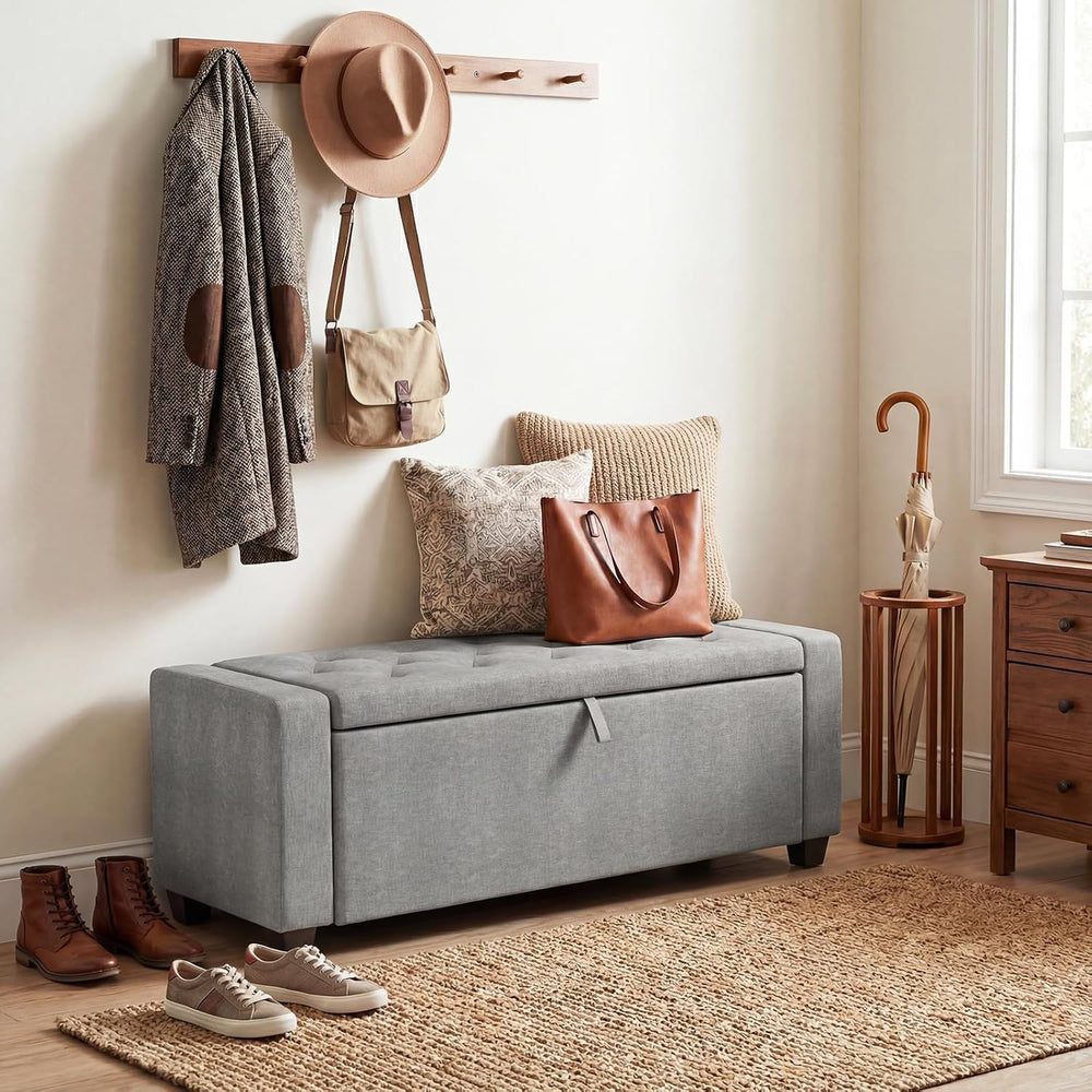 48" Ottoman with Storage,Gray Storage Ottoman Bench,Bench for Bedroom