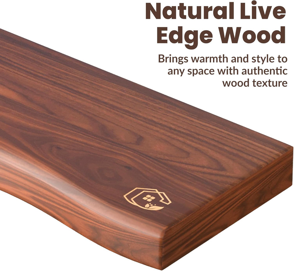 Live Edge Floating Wall Shelf – Solid Wood for Farmhouse, Modern, or Rustic H...