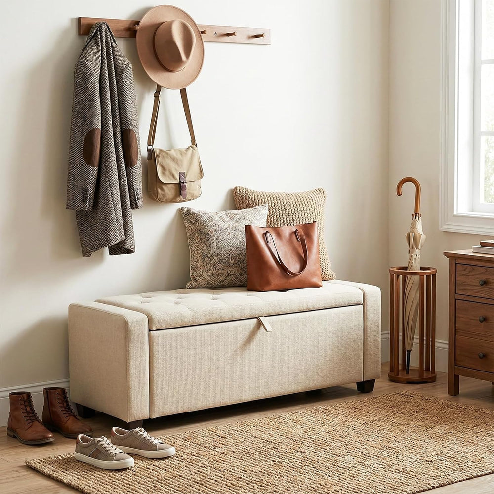 48" Ottoman with Storage,Beige Storage Ottoman Bench,Bench for Bedroom