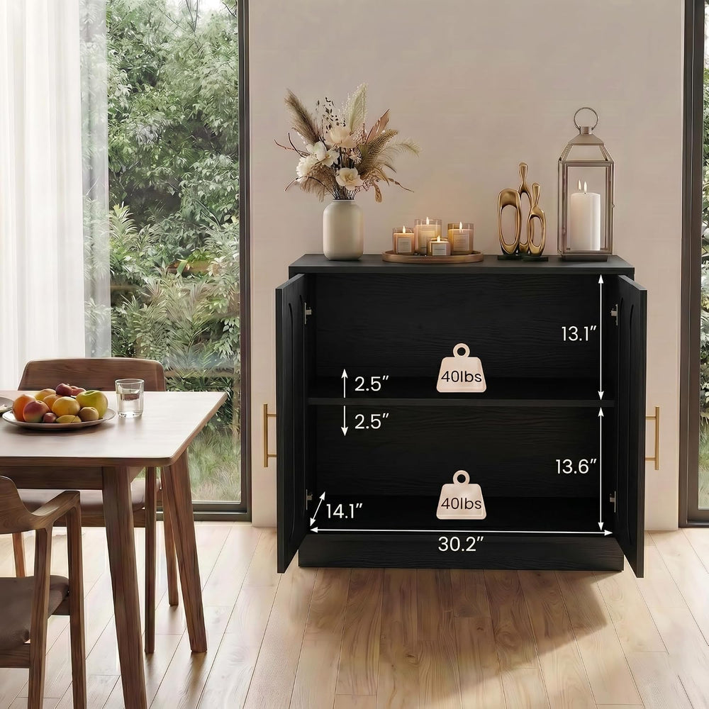 holzart 31.5" Modern Farmhouse Storage Cabinet, Black 2 Door Sideboard B...