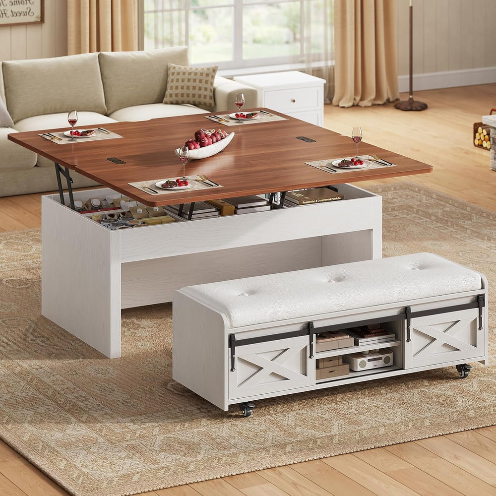 Itaar Lift Top Coffee Table with Storage Bench, Farmhouse Convertible Coffee ...