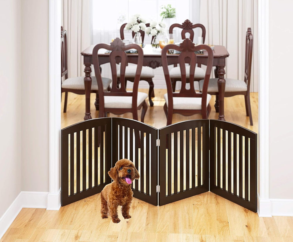 PAWLAND Wooden Freestanding Foldable Pet Gate for Dogs, 24 Inch H, 4 Panels