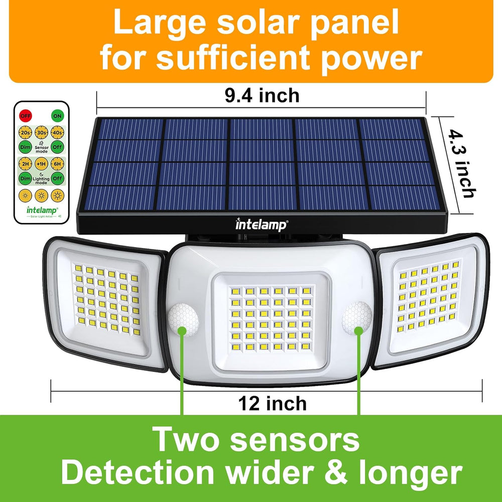 intelamp Outdoor Solar Flood Lights Waterproof Dual Motion Sensor 180°