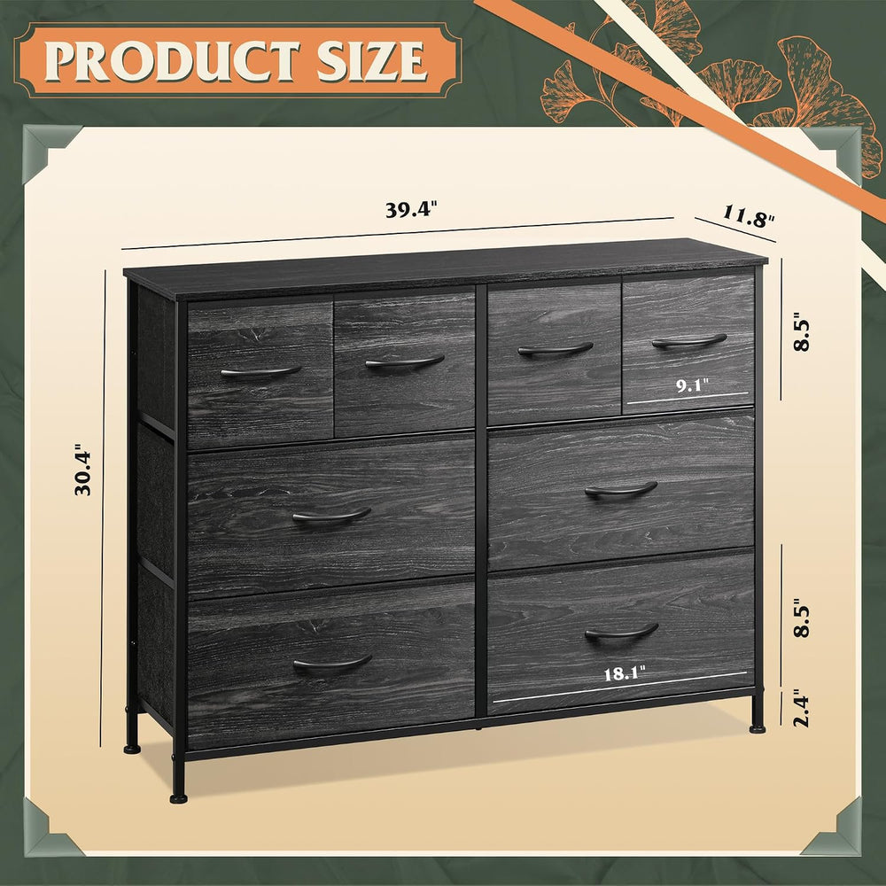 WLIVE Wide Dresser for Bedroom, 8 Drawer Chest of Drawers, Black Wood Grain