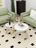 Nesting Coffee Table Set of 2, Round Table, Morden End Side Table Night Stand for Bedroom Dining Room (Marble White)