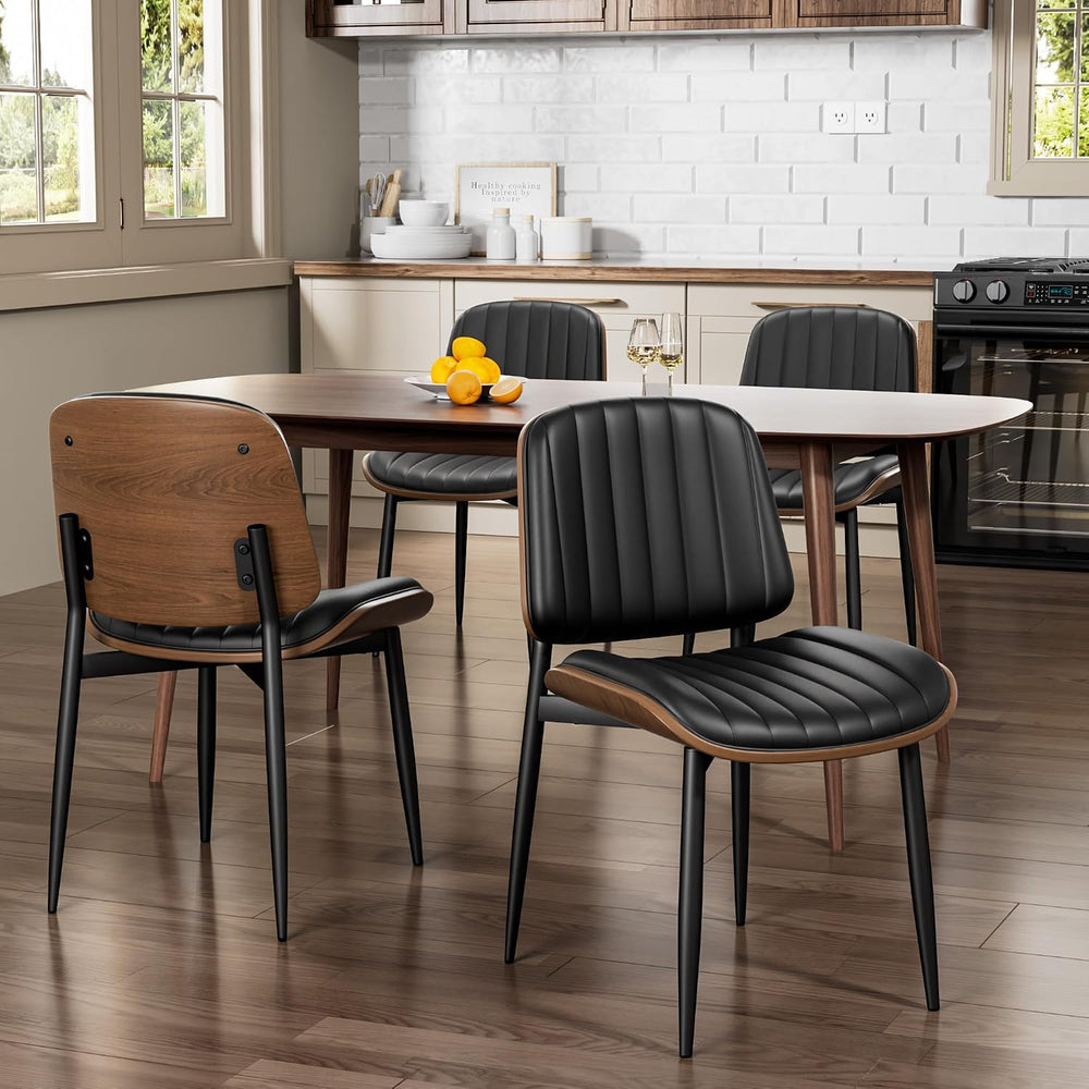 REONEY Dining Chairs Set of 4, Mid-Century Modern Kitchen Chairs, Black